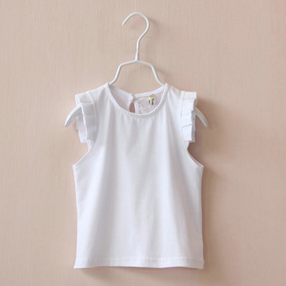 Girls Ruffle Sleeveless Tank Top White Shirts
